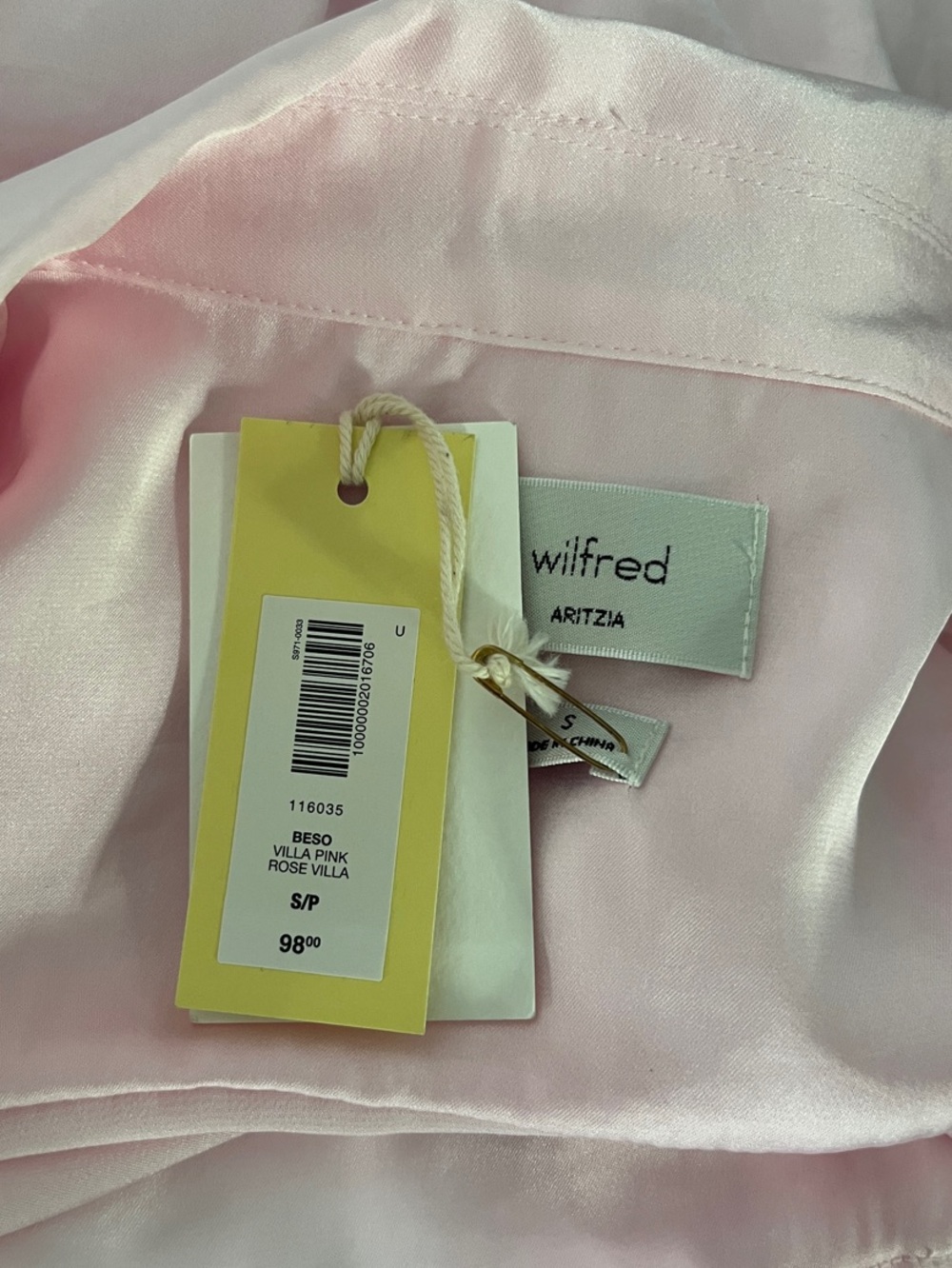 Wilfred Beso Satin Shirt from Aritzia Villia Pink Size Small NWT - Picture 7 of 9
